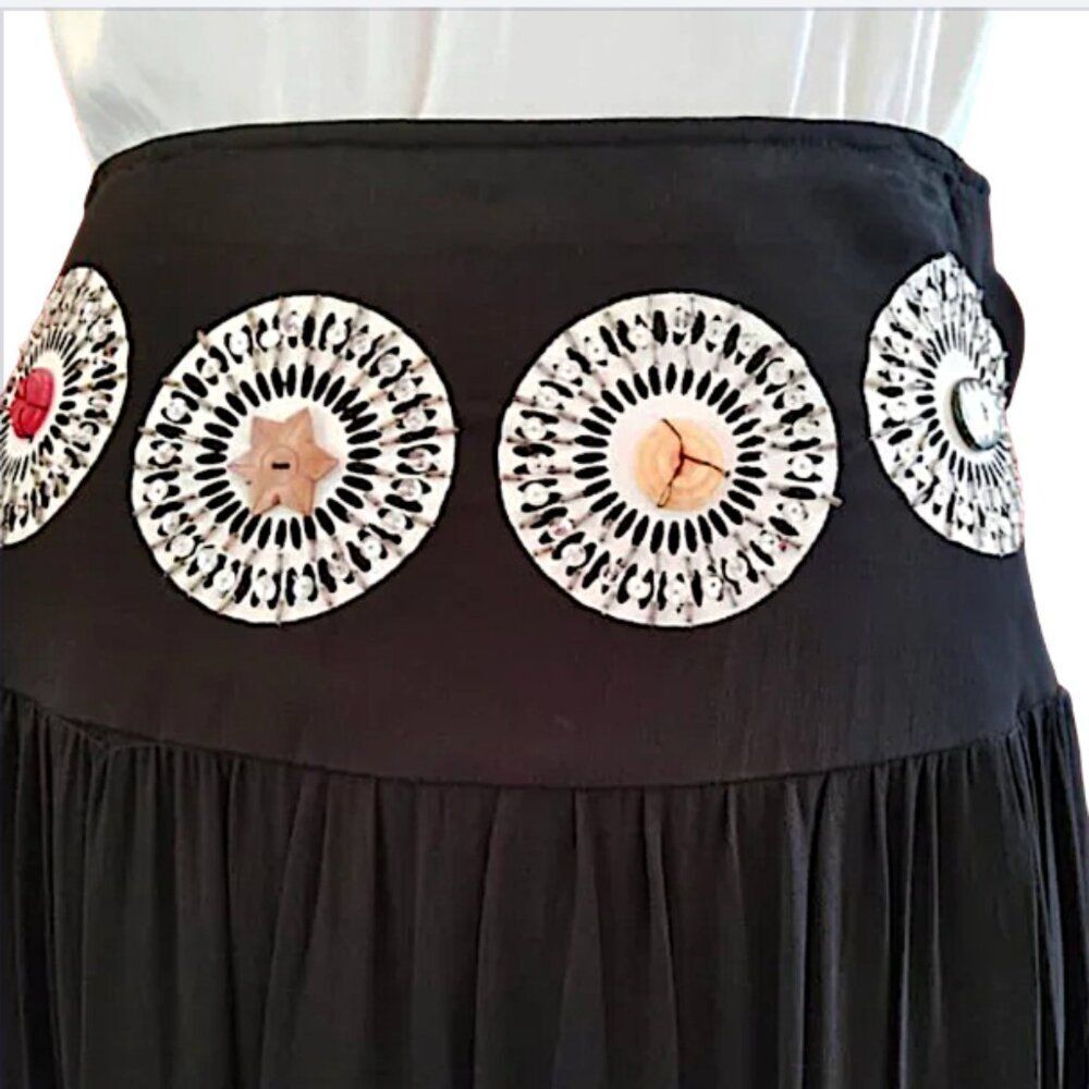 Haven Bleu Anthropologie Black Multi Layered Sequins Boho Maxi Skirt Size S NWT - Picture 3 of 8